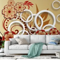  3D Rings and Flowers Wallpaper