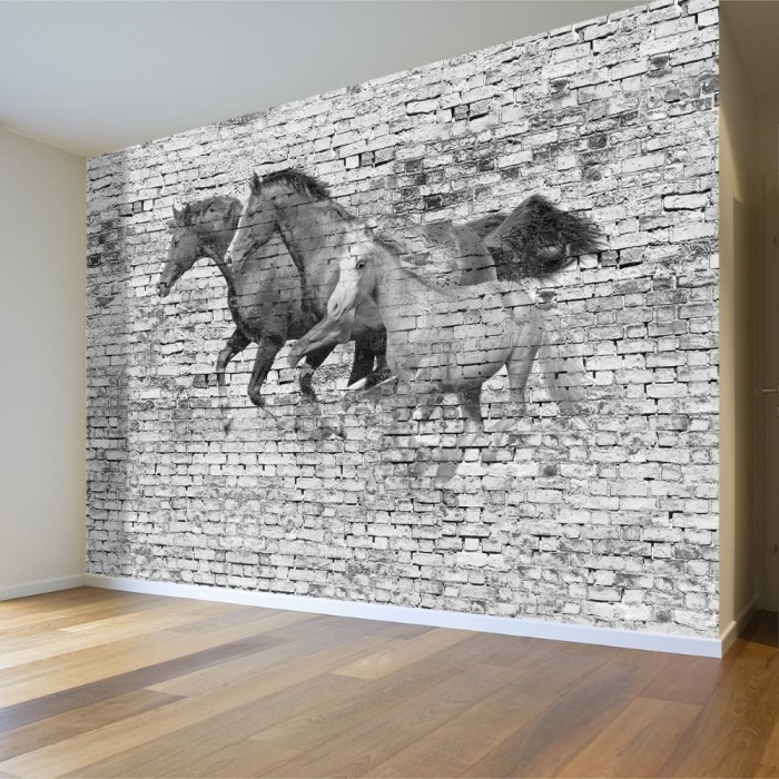 Brick Wall and Horses