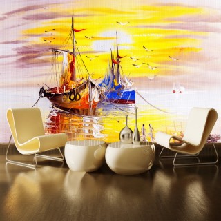 Oil Paint Boats Wallpaper