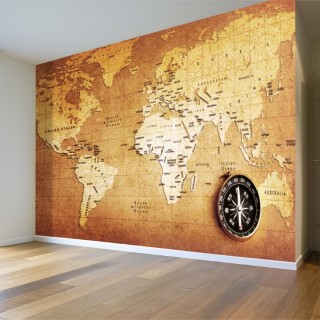World Map and Compass Wall Poster