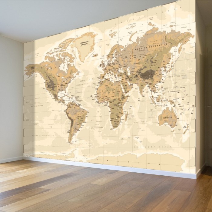 Beige World Map Wall Poster