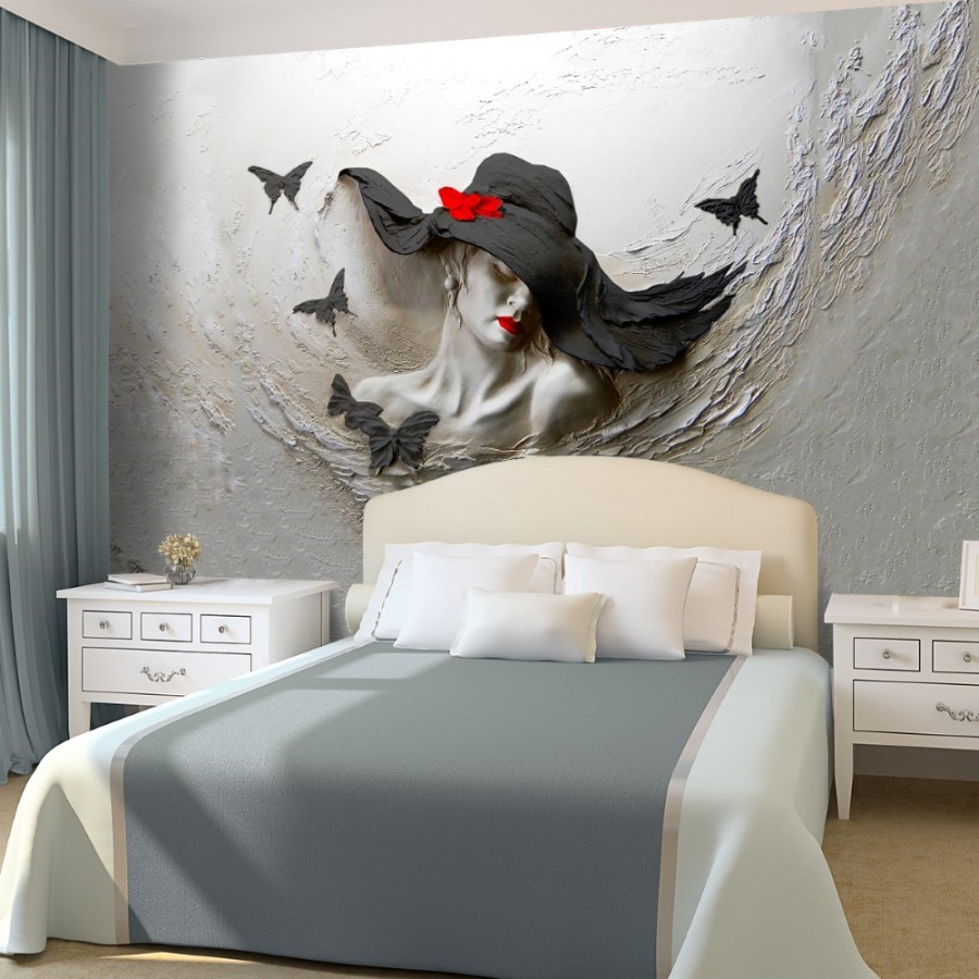 Woman in Relief Hat 3D Wall Poster Black